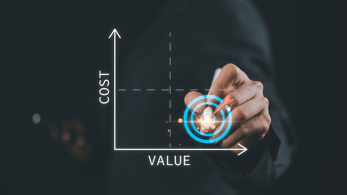 finger pointing to a chart showing cost versus value of training