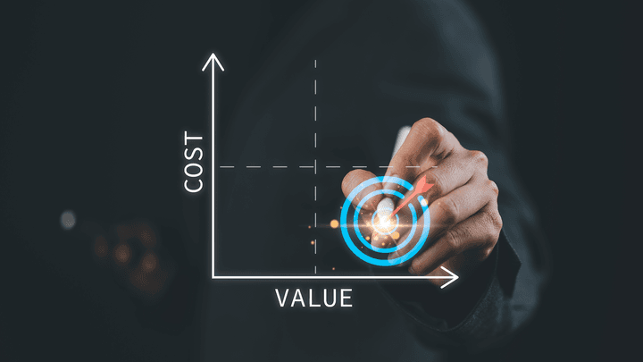 finger pointing to a chart showing cost versus value of training