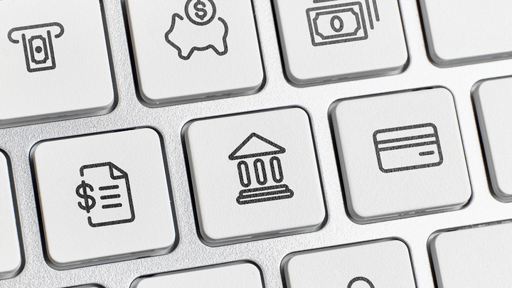 keyboard with bank symbols on keys