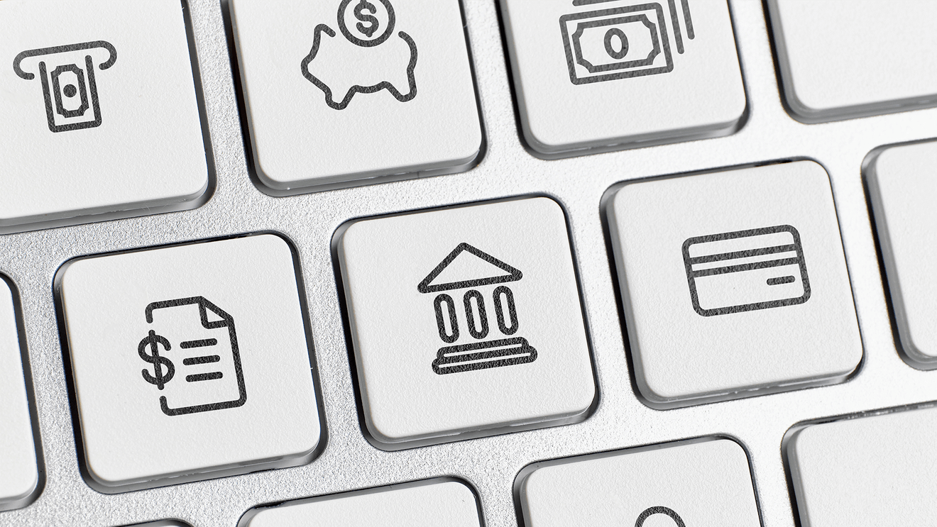 keyboard with bank symbols on keys