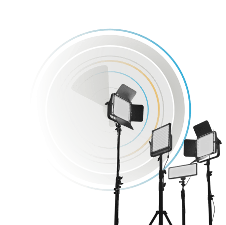 studio lights with circle graphic in background