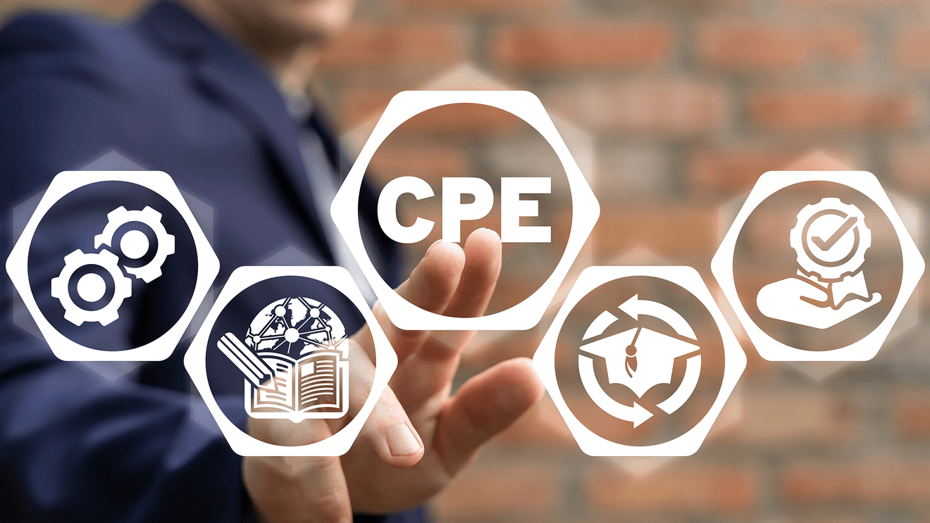 CPE icon floating with man's finger reaching to touch it