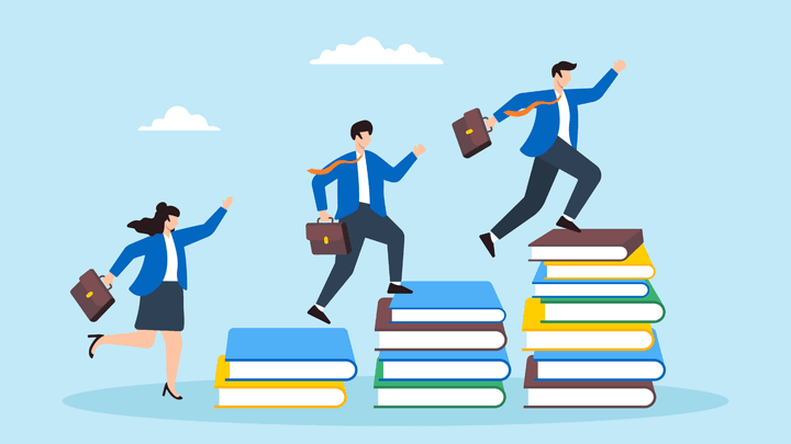 Animated image of employees upskilling via employee development strategies