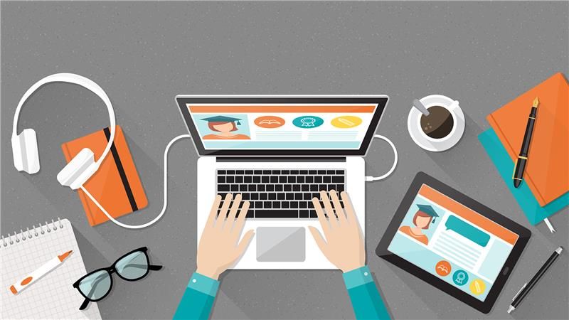 illustration of laptop and desk scene