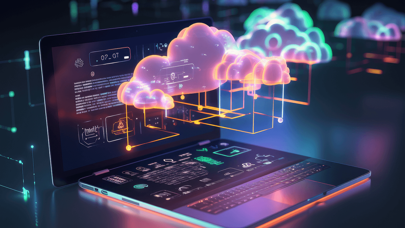 pastel cloud images coming out of a laptop