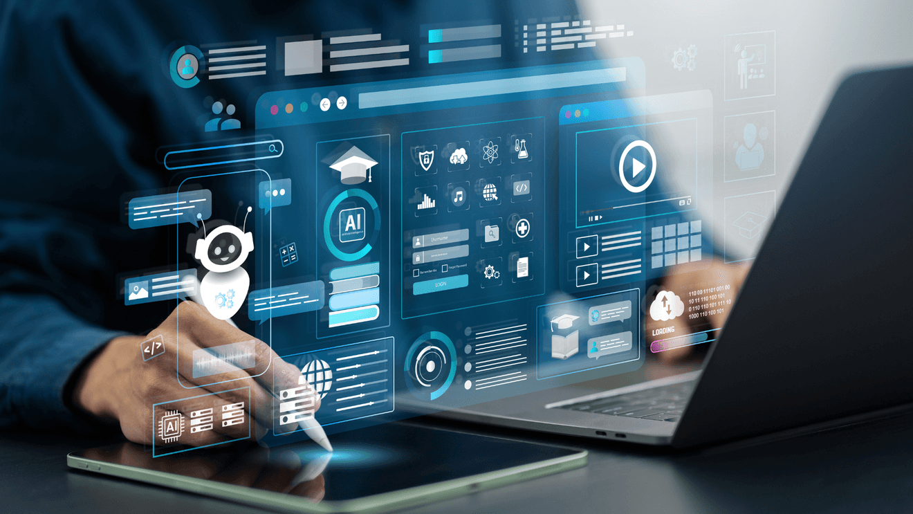 AI icon hovering over keyboard