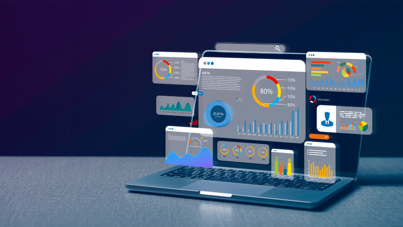 laptop with dashboard icons popping out